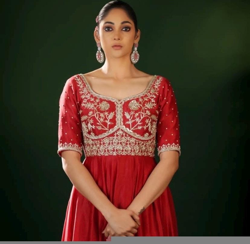 Red Anarkali suit usa/anarkali red kurta elbow sleeve/orange elbow sleeve anarkali/red dress anarkali/Indian dresses/red anarkali suit set