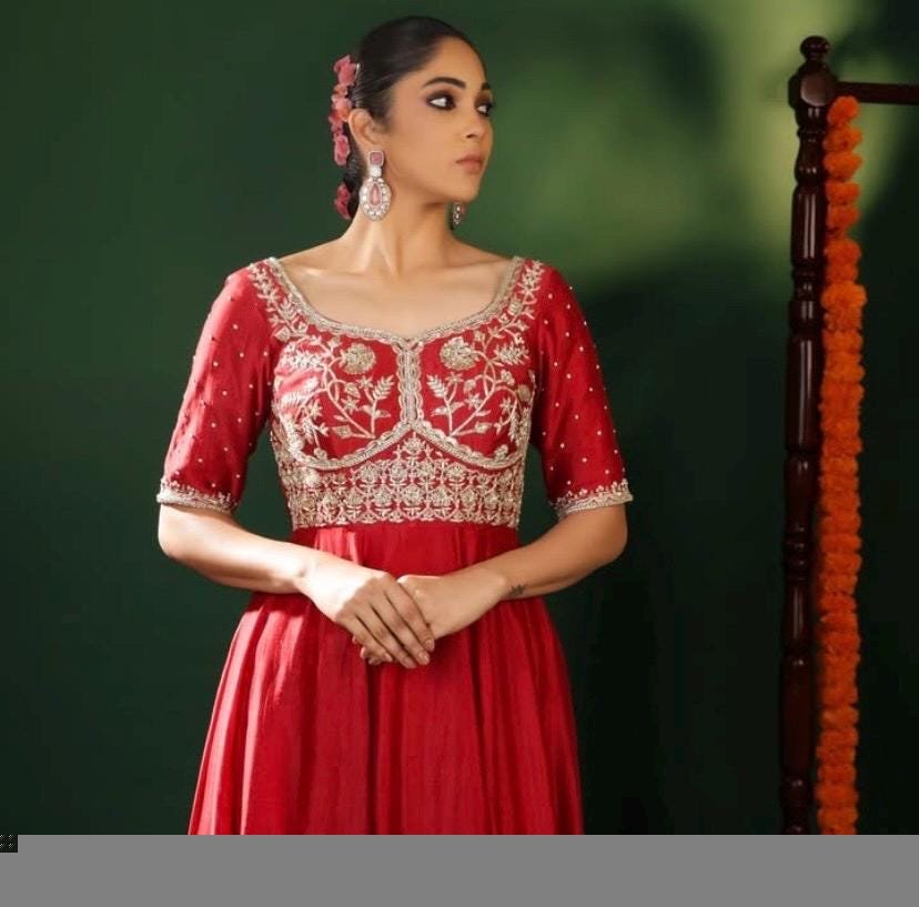 Red Anarkali suit usa/anarkali red kurta elbow sleeve/orange elbow sleeve anarkali/red dress anarkali/Indian dresses/red anarkali suit set