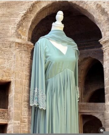 Hand embroidered Anarkali with scallop dupatta/ice blue anarkali suit/georgette anarkali dupatta Indian dresses/anarkali dupatta set