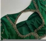 Hand Embroidered Zardosi Blouse: Green Raw Silk Maggam Blouse