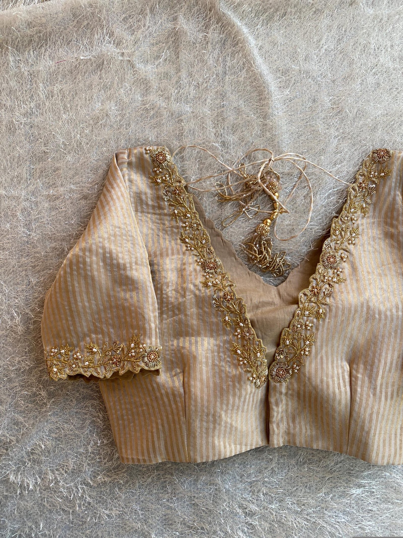pure silk gold hand work blouse/gold stripes maggam blouse/pure tissue silk zardosi blouse/ hand embroidered blouse/ready made gold blouse