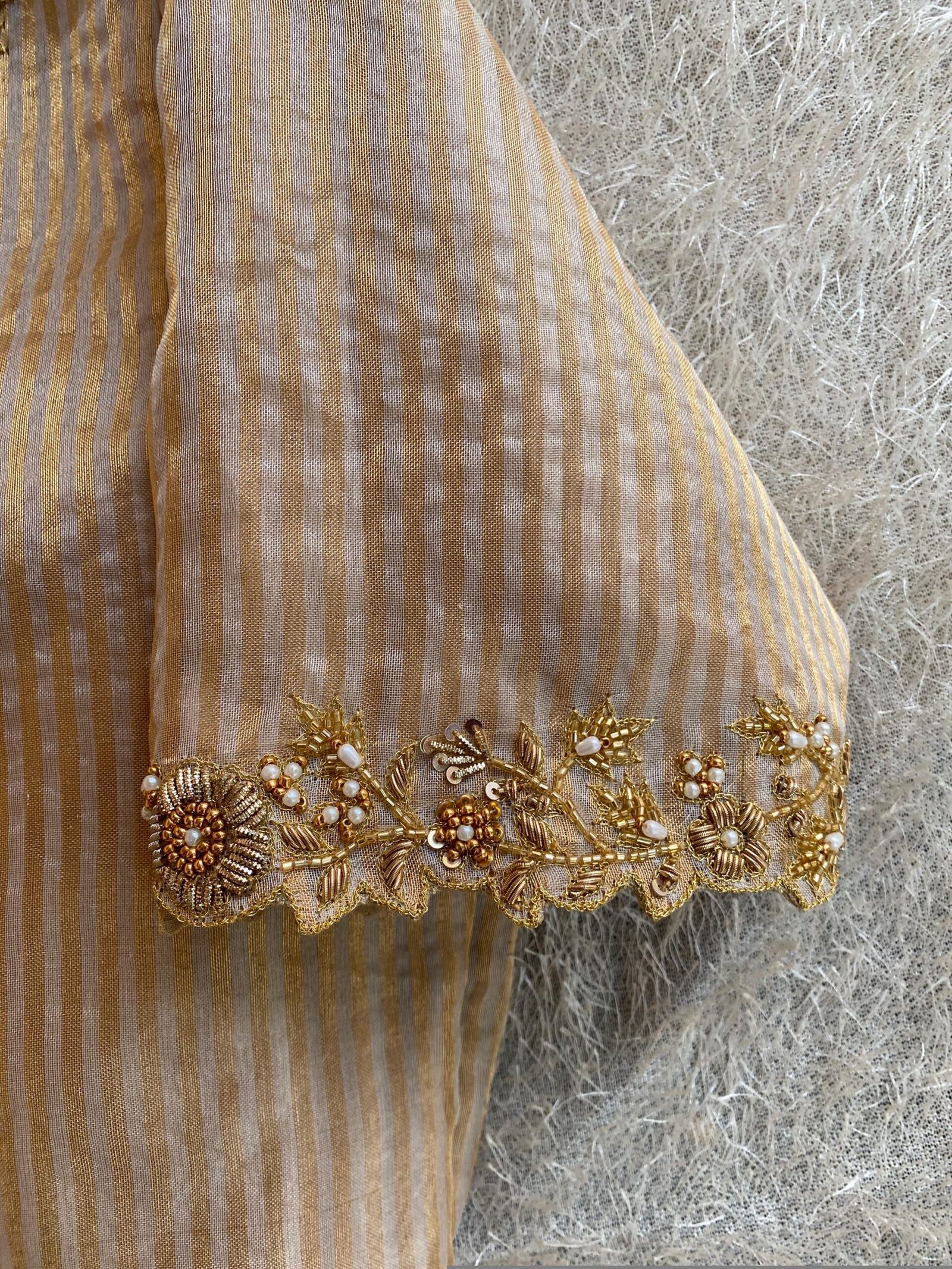 pure silk gold hand work blouse/gold stripes maggam blouse/pure tissue silk zardosi blouse/ hand embroidered blouse/ready made gold blouse