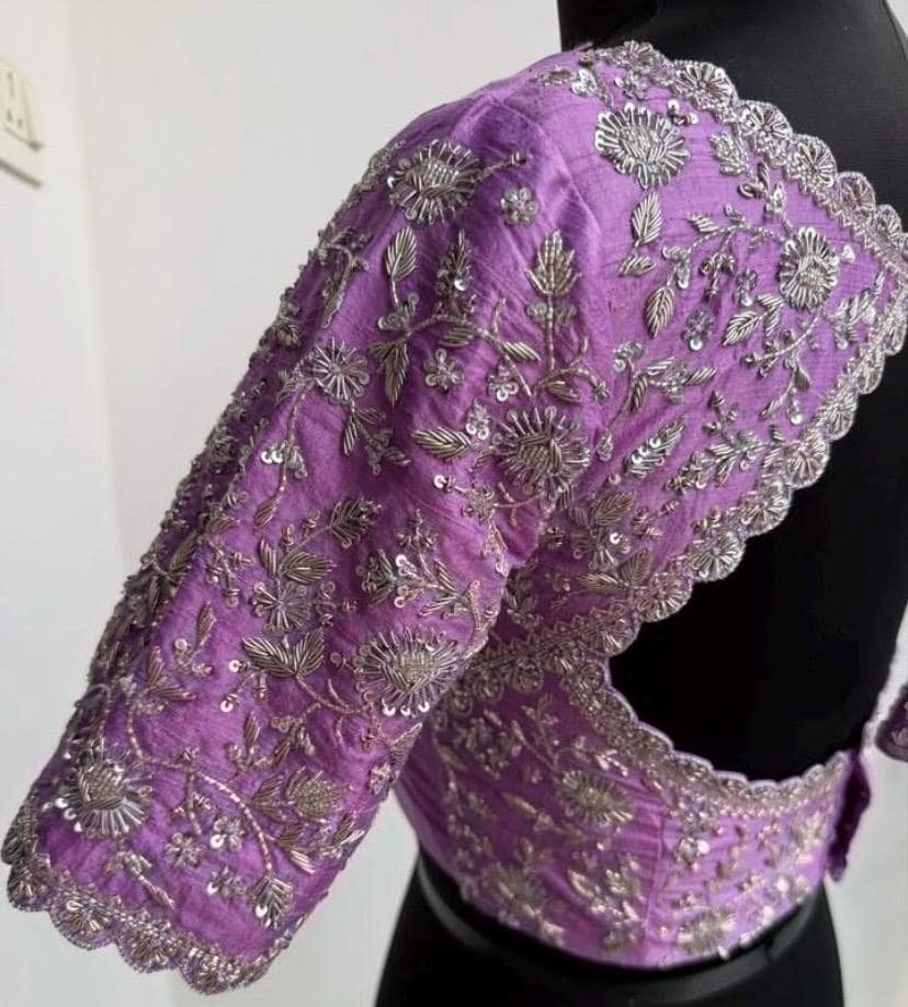 Lavender hand embroidery blouse/saree maggam work blouse/hand embroidery saree blouse/hand embroidered blouse/lavender ready made blouse usa