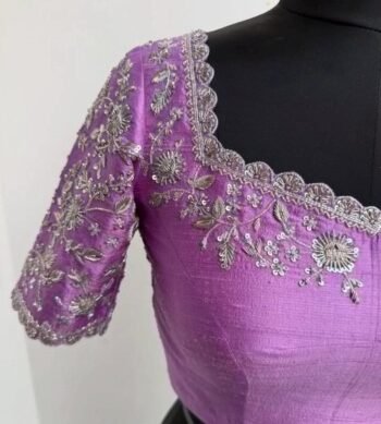 Lavender hand embroidery blouse/saree maggam work blouse/hand embroidery saree blouse/hand embroidered blouse/lavender ready made blouse