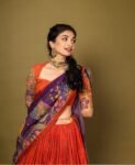 Hand-Painted Kalamkari Lehenga Set/Orange Silk Crop Top,Green Dupatta, Kalamkari lehenga set,hand painted lehenga set,kalamkari skirtset usa