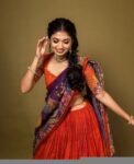 Hand-Painted Kalamkari Lehenga Set/Orange Silk Crop Top,Green Dupatta, Kalamkari lehenga set,hand painted lehenga set,kalamkari skirtset usa