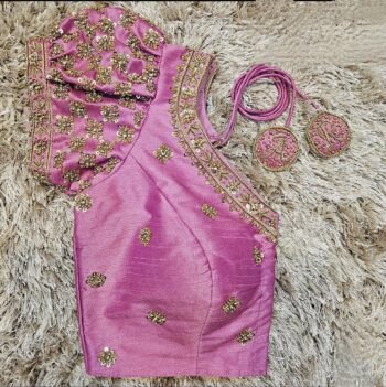 Purple hand embroidery blouse/purple maggam blouse/puff sleeve zardosi blouse/hand embroidered blouse/ready made blouse zardosi/blue blouse