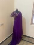 Purple hand work saree with blouse|purple embroidered saree with ready blouse|purpleheavy blouse|embroidered blouse with saree|scallop saree