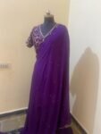 Purple hand work saree with blouse|purple embroidered saree with ready blouse|purpleheavy blouse|embroidered blouse with saree|scallop saree