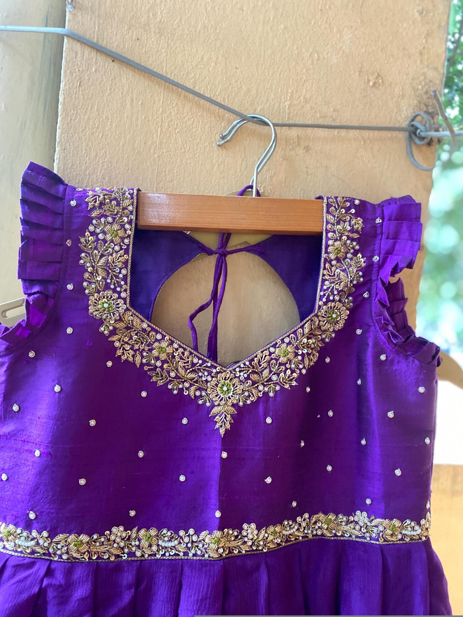 Hand-Painted Kalamkari Lehenga Set: Purple Crop Top, Silk Skirt