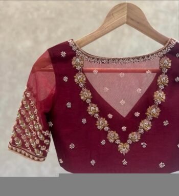 pure silk hand embroidery blouse /saree maggam blouse /red zardosi blouse /maroon red hand embroidered blouse /red ready made blouse zardosi