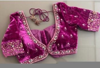 pure velvet hand embroidery blouse /modern saree maggam blouse/pink zardosi blouse / hand embroidered blouse/pink velvet ready made blouse