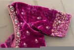 pure velvet hand embroidery blouse /modern saree maggam blouse/pink zardosi blouse / hand embroidered blouse/pink velvet ready made blouse