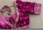 pure velvet hand embroidery blouse /modern saree maggam blouse/pink zardosi blouse / hand embroidered blouse/pink velvet ready made blouse