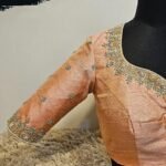 pure silk hand embroidery blouse/peach maggam blouse/peach hand embroidered blouse/peach ready made blouse zardosi/peach orange blouse usa