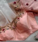 pure silk hand embroidery blouse/peach maggam blouse/peach hand embroidered blouse/peach ready made blouse zardosi/peach multicolor blouse