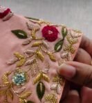 pure silk hand embroidery blouse/peach maggam blouse/peach hand embroidered blouse/peach ready made blouse zardosi/peach multicolor blouse