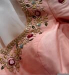 pure silk hand embroidery blouse/peach maggam blouse/peach hand embroidered blouse/peach ready made blouse zardosi/peach multicolor blouse