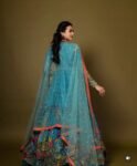Hand-Painted Kalamkari Anarkali Dress with Dupatta: Blue Silk Embroidered Gown