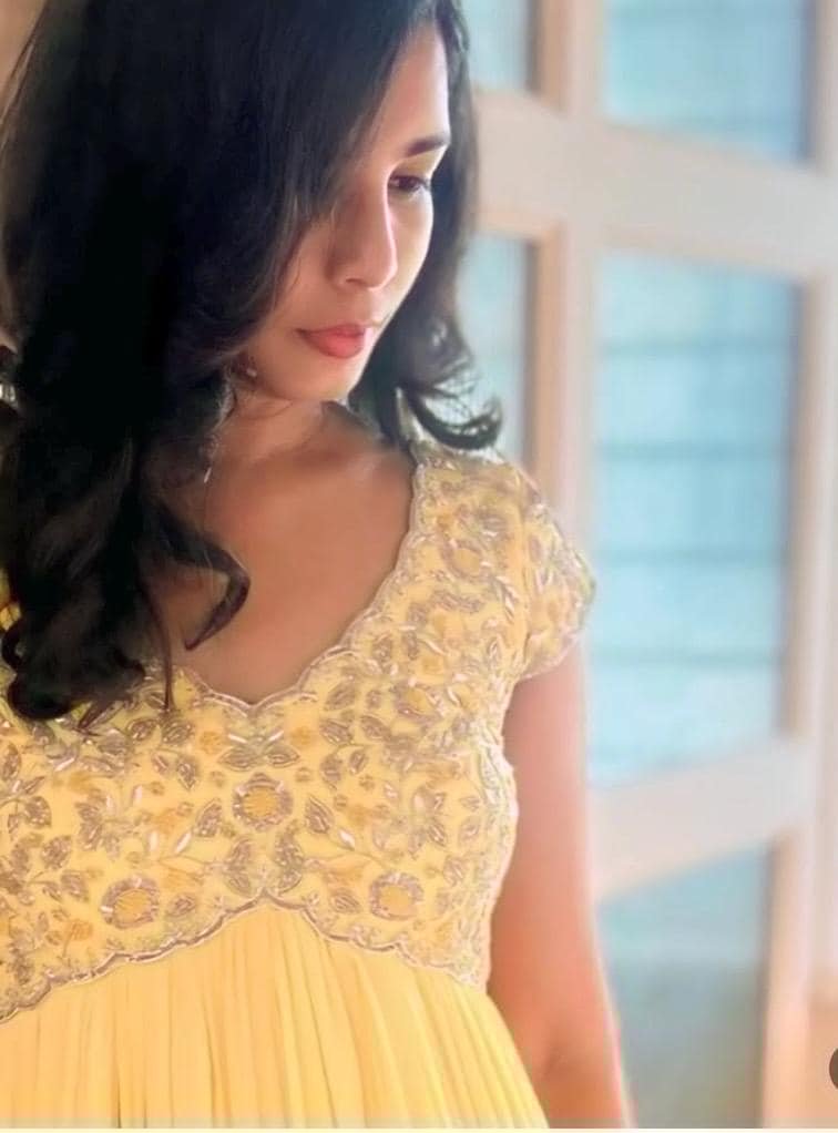 Mustard Yellow Anarkali Suit: Hand Embroidered Georgette Haldi Dress