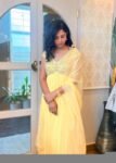 Mustard Yellow Anarkali Suit: Hand Embroidered Georgette Haldi Dress