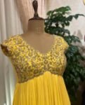 Mustard Yellow Anarkali Suit: Hand Embroidered Georgette Haldi Dress