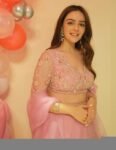 Hand Embroidered Pink Lehenga Set: Organza Silk Indian Crop Top Skirt