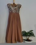 Brown Anarkali Suit Set: Hand Embroidered Zardosi Indian Dress