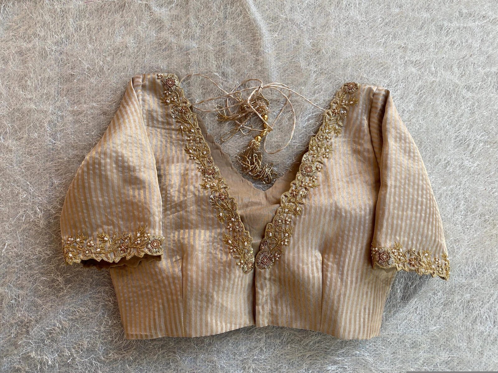 pure silk gold hand work blouse/gold stripes maggam blouse/pure tissue silk zardosi blouse/ hand embroidered blouse/ready made gold blouse