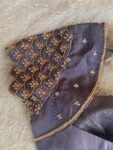 Gray Raw Silk Saree Blouse: Hand Embroidered Zardosi Crop Top