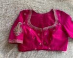 pure silk hand embroidery blouse/reddish pink maggam blouse /raw silk zardosi blouse/hand embroidered blouse /red ready made blouse zardosi