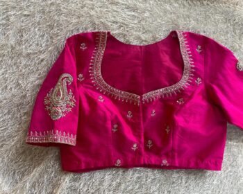 pure silk hand embroidery blouse/reddish pink maggam blouse /raw silk zardosi blouse/hand embroidered blouse /red ready made blouse zardosi