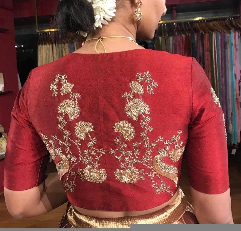 pure silk hand embroidery blouse/saree maggam blouse/red zardosi blouse/maroon red hand embroidered blouse/darkred ready made blouse zardosi
