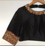pure silk hand embroidery blouse/black maggam blouse/raw silk zardosi blouse/hand embroidered blouse/black high neck ready made blouse usa