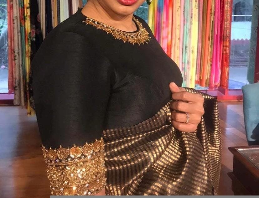 pure silk hand embroidery blouse/black maggam blouse/raw silk zardosi blouse/hand embroidered blouse/black high neck ready made blouse usa