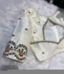 pure silk hand embroidery blouse/modern saree maggam blouse/cream zardosi blouse/multi hand embroidered blouse/off white ready made blouse