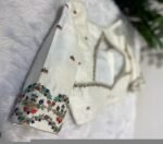 pure silk hand embroidery blouse/modern saree maggam blouse/cream zardosi blouse/multi hand embroidered blouse/off white ready made blouse