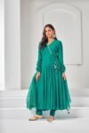 Hand embroidered Anarkali with pants /anarkali suit set /anarkali dupatta USA/Indian dresses/green wrap kurta with Polazzo/kurta with pants