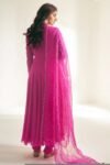 Hand Embroidered Chanderi Anarkali Suit: Pink Wrap Kurta with Dupatta