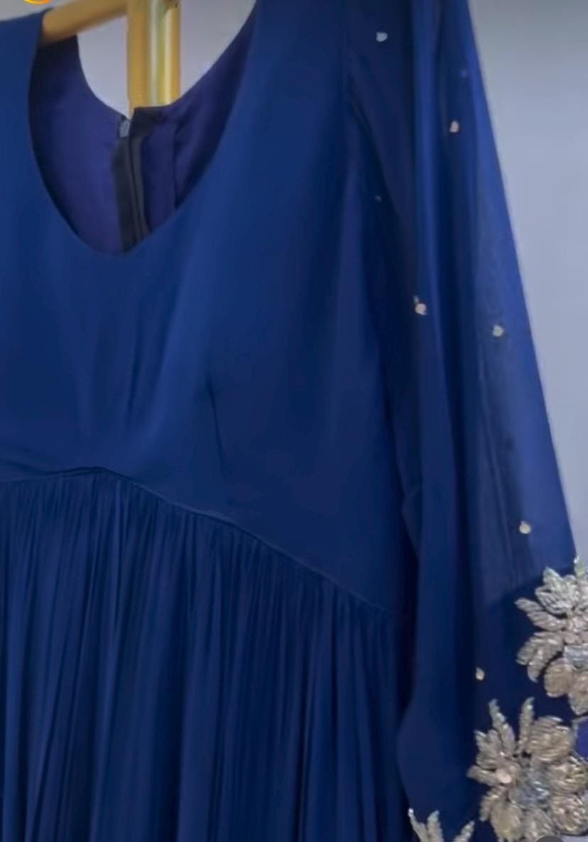 Hand embroidered Anarkali/royal blue anarkali suit/blue georgette anarkali with pant USA/Indian dresses/blue anarkali with polazzo set usa