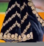 pure velvet hand embroidery blouse/U neck maggam blouse/black zardosi blouse/velvet hand embroidered blouse/black velvet ready made blouse