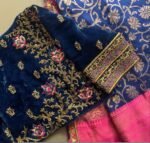 Royal blue hand embroidery blouse/velvet saree maggam blouse/velvet zardosi blouse/hand embroidered blouse/royal blue heavy maggam blouse us