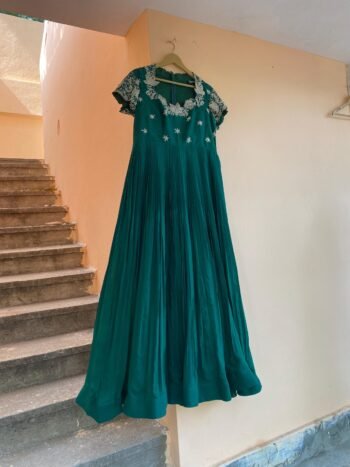 Green Anarkali suit hand embroidery anarkali kurta/green collar anarkali dress/sea green anarkali/Indian dresses/green chiffon anarkali