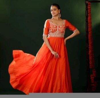 Orange Anarkali suit anarkali red kurta full sleeve/orange elbow sleeve anarkali/orange dress anarkali/Indian dresses/orange anarkali