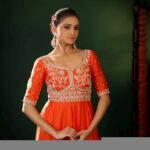 Orange Anarkali suit usa/anarkali red kurta full sleeve/orange elbow sleeve anarkali/orange dress anarkali/Indian dresses/orange anarkali
