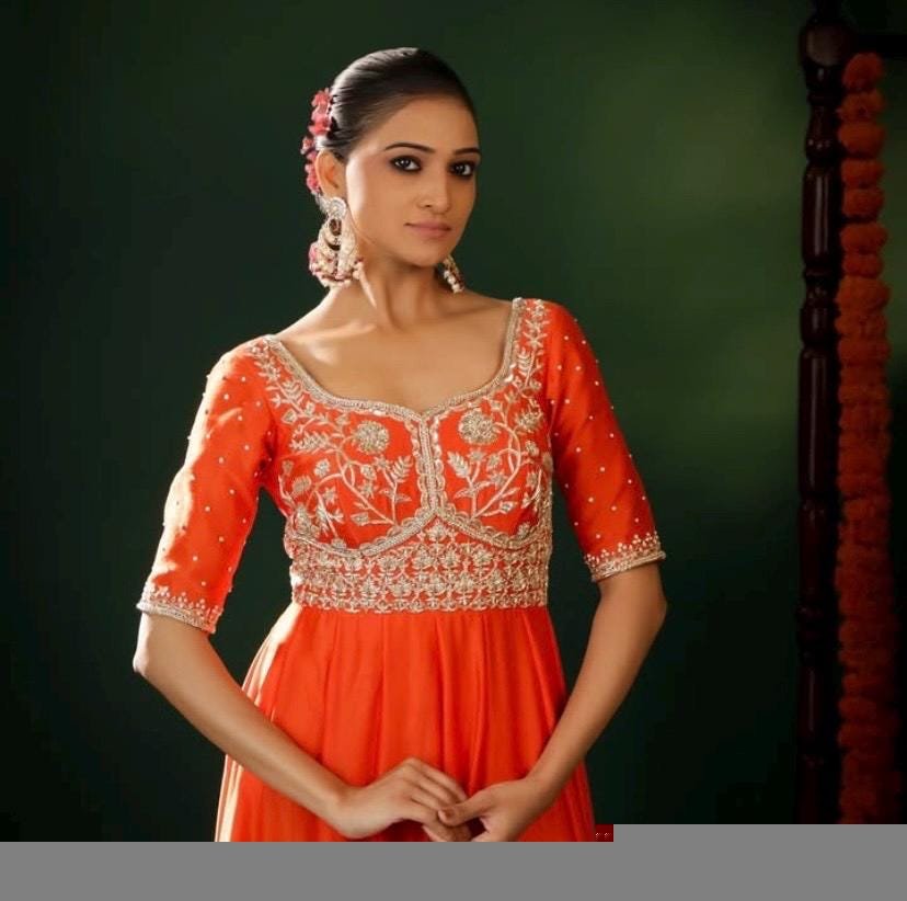 Orange Anarkali suit usa/anarkali red kurta full sleeve/orange elbow sleeve anarkali/orange dress anarkali/Indian dresses/orange anarkali