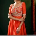 Orange Anarkali suit usa/anarkali red kurta full sleeve/orange elbow sleeve anarkali/orange dress anarkali/Indian dresses/orange anarkali