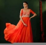 Orange Anarkali suit usa/anarkali red kurta full sleeve/orange elbow sleeve anarkali/orange dress anarkali/Indian dresses/orange anarkali