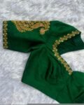 pure silk hand embroidery blouse/short sleeve maggam blouse/raw silk zardosi blouse/hand embroidered blouse/green ready made blouse zardosi