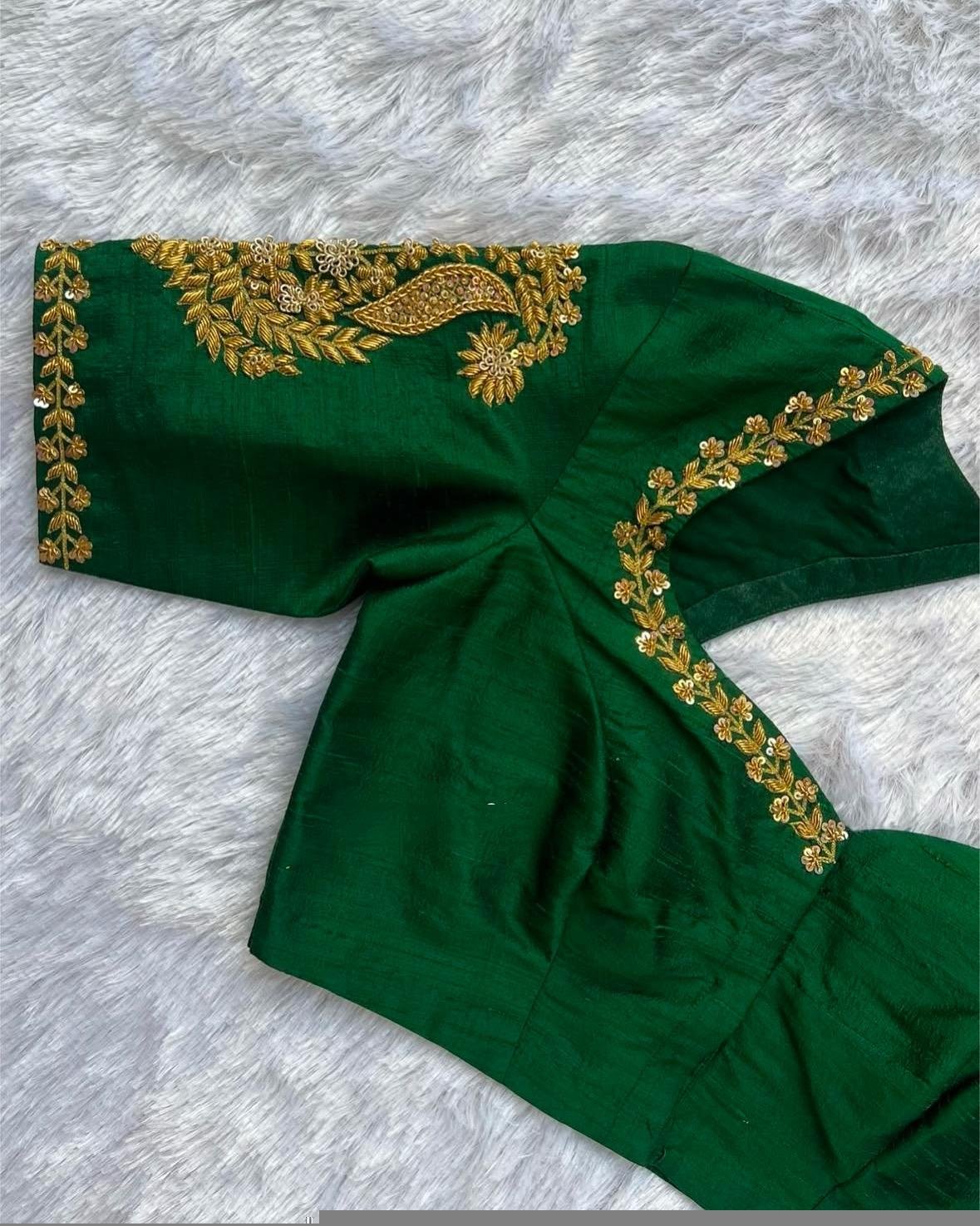 pure silk hand embroidery blouse/short sleeve maggam blouse/raw silk zardosi blouse/hand embroidered blouse/green ready made blouse zardosi